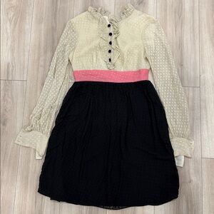 Milly of New York Cream and Black Dress with Pink Accent